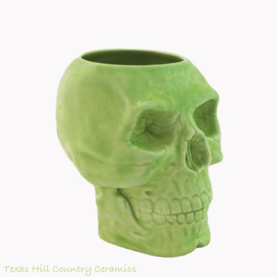 Lime Green Ceramic Skull Toothbrush Holder Pencil Pen Or Tool Etsy