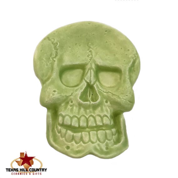 Lime Green Ceramic Skull Tea Bag Holder Small Spoon Rest Desk Etsy