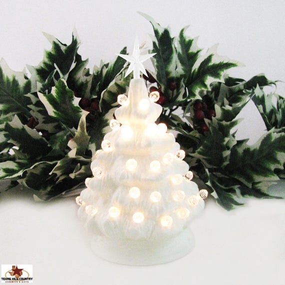 Miniature White Ceramic Christmas Tree with Clear Lights and Etsy