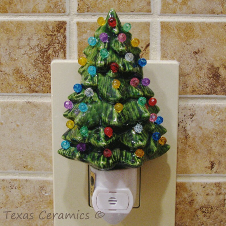 Little Green Ceramic Christmas Tree Night Light Color Globes Etsy