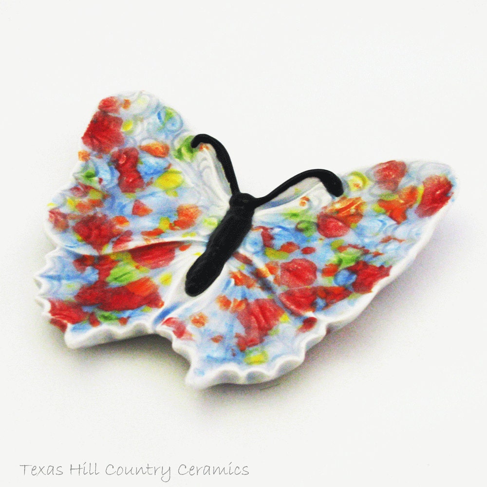 Ceramic Butterfly Tea Bag Holder or Small Spoon Rest Bright Etsy