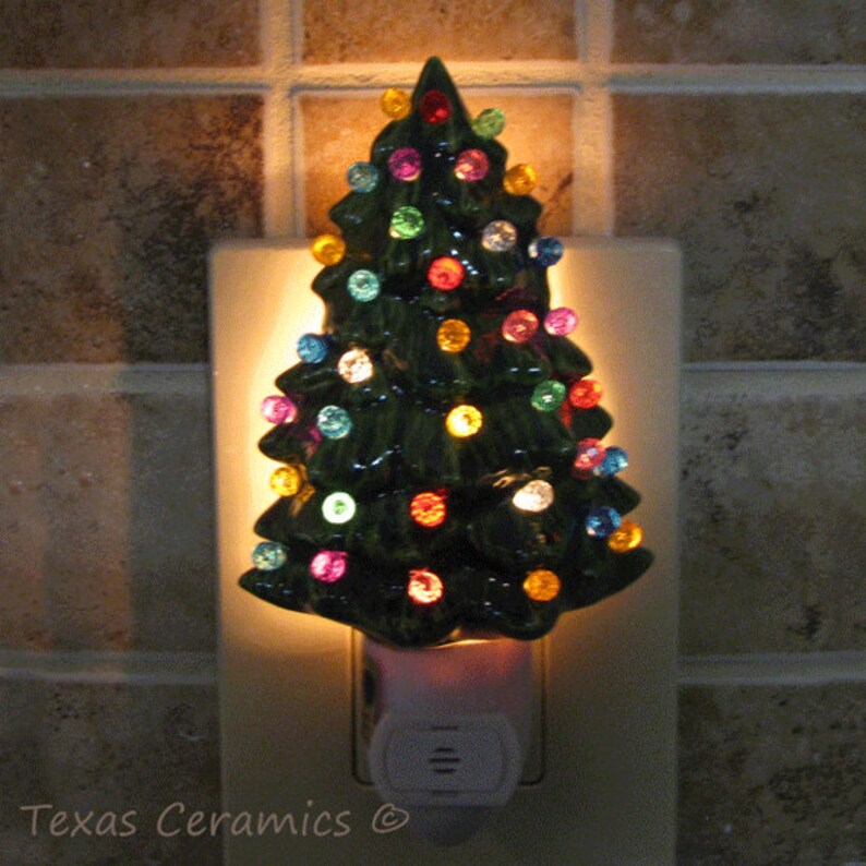 Little Green Ceramic Christmas Tree Night Light Color Globes Etsy
