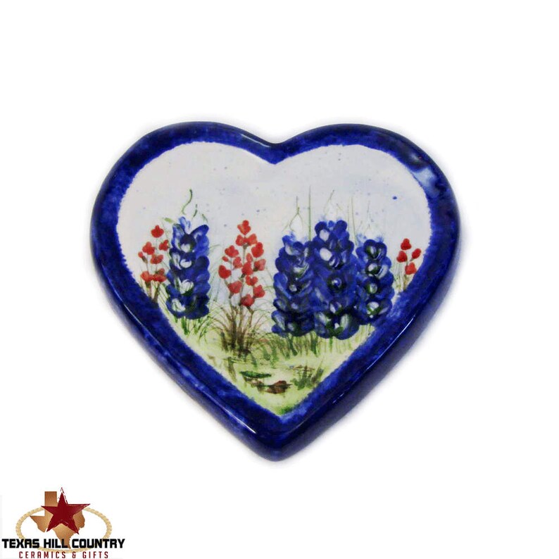 Ceramic Heart Shape Spoon Rest Made to Order Hand Painted Texas Bluebonnet Wildflowers Spring Flower Kitchen Decor,Hill Country Gift