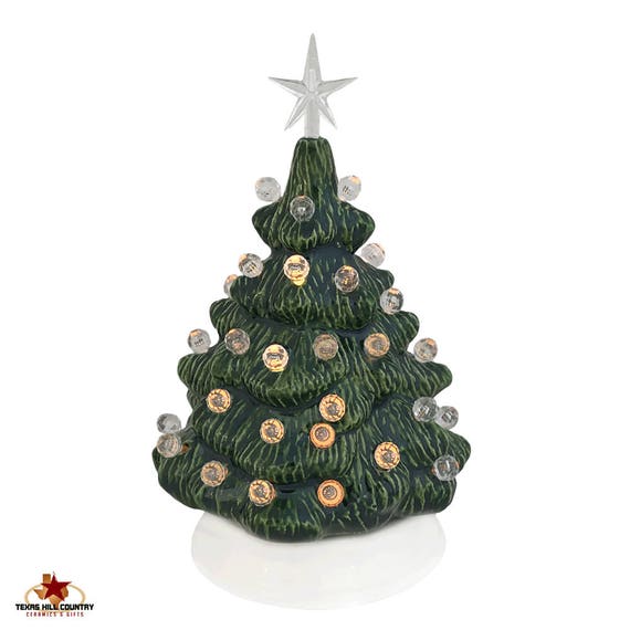 Small Mini 6 Inch Ceramic Christmas Tree In Green With Clear Small Mini 6 Inch Ceramic Christmas Tree In Green With Clear