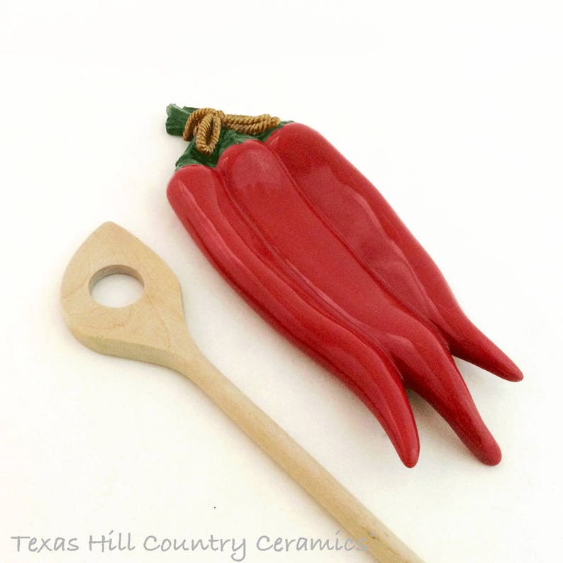 Long Red Chili Pepper Ceramic Spoon Rest Southwestern Kitchen Etsy