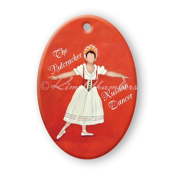 Russian Dancer II Oval Porcelain Ceramic Christmas Ornament (Tchaikovsky's Nutcracker Ballet) A Kim Chambers Original