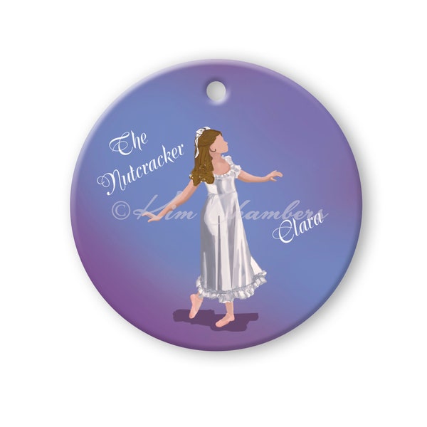 Clara (White) Round Porcelain Ceramic Christmas Ornament (Tchaikovsky's Nutcracker Ballet) A Kim Chambers Original Art