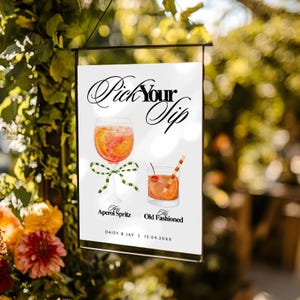 Signature Cocktail Sign Featured Drink Schild, Bar Menü, Hochzeit Drink Sign Seine und Ihre Getränke, Braut und Bräutigam Drink, Bearbeitbar, Aperol Spritz