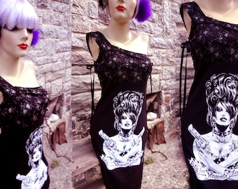 New black asymmetric DRESS by You bad Girl - Handmade deconstructed diy black art fashion dress Superb sexy lovely must have gift - comics