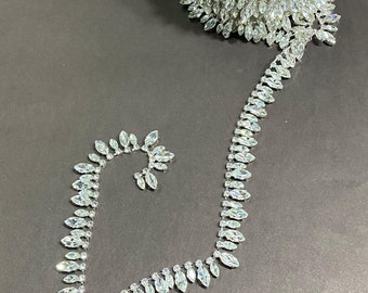 1 Meter Silver Rhinestone Applique, Bridal Crystal Trim , Rhinestone Trim, Gleaming Applique ，Beaded Applique, Crystal Chain
