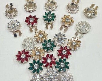 Rhinestone Crystal Buttons / Rhinestone Crystal Clip-On Button / Easy To Attach And Detach 3 PSC