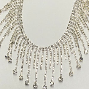 1 Meter Tassel Silver Rhinestone Applique, Bridal Crystal Trim , Rhinestone Trim, Gleaming Applique ，Beaded Applique, Crystal Chain