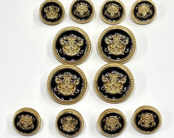 Double Lion Blazer Button Set: Gold & Black, 12 Piece