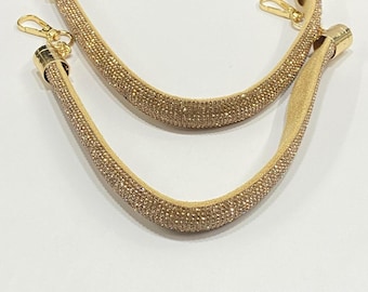 Rhinestone Bag Strap – Pair of Crystal Handles with Soft Cotton Grip and Clasp Ends for Easy Attachment