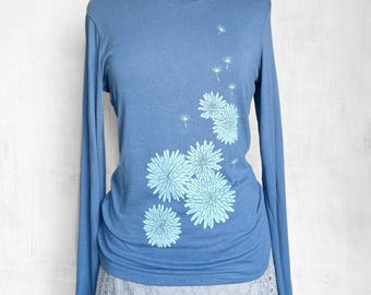Dandelion Flower Long Sleeve T-Shirt, Bamboo Organic Cotton Tee