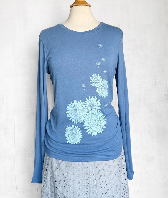 Dandelion Flower Long Sleeve T-Shirt, Bamboo Organic Cotton Tee