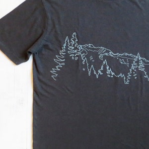 Mens Hemp Organic Cotton T shirt with Mountain Ridge - Screen Printed TShirt - Grey Hemp Tee - Gift for Him