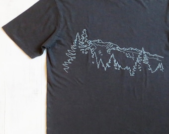 Mens Hemp Organic Cotton T shirt with Mountain Ridge - Screen Printed TShirt - Grey Hemp Tee - Gift for Him