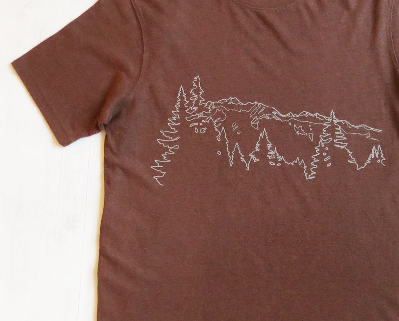 Mens Hemp T-shirt with Mountain Ridge Brown Screen Printed | Etsy