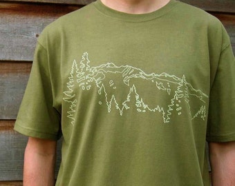 Mens Graphic Tee, Mountain T Shirt, Mens Graphic T Shirt, Organic Cotton T Shirt, Eco Friendly Clothing, Organic Tee, Olive Green T Shirt