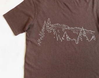 Mens Hemp T-shirt with Mountain Ridge - Brown - Screen Printed