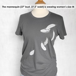 Womens Graphic Tee Organic Cotton Jersey T Shirt Womens Tee Shirt Grey Tee Shirt Ladies Screen Printed TShirt Falling Feathers image 3