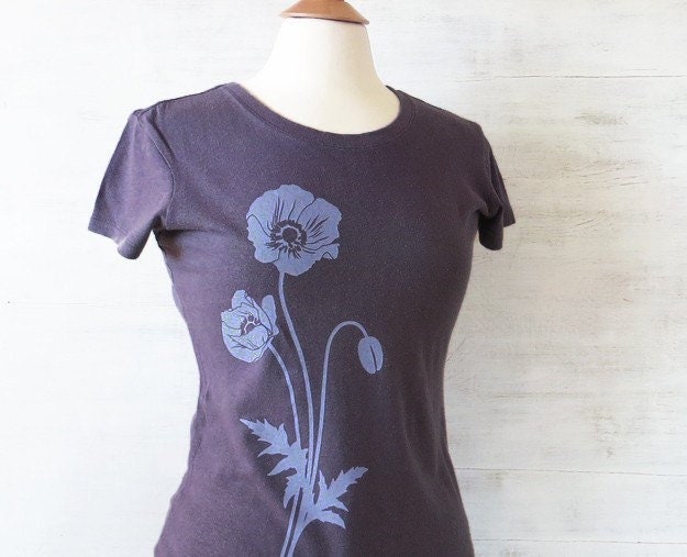 Womens Hemp Organic Cotton T-shirt with Poppy - Light Purple