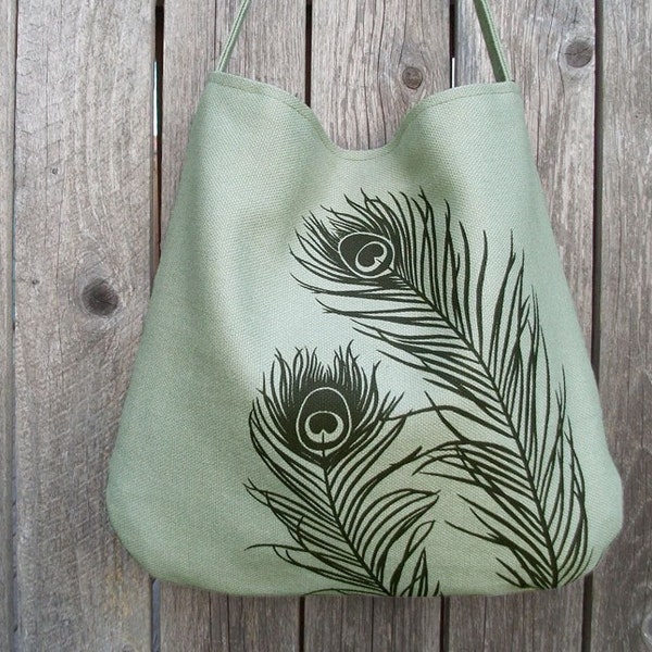 Hemp Bag with Peacock Feathers - Bamboo