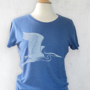 Bird T shirt for Women with Great Blue Heron Graphic, Organic Cotton and Hemp Tshirt – Great Bird Lover Gift