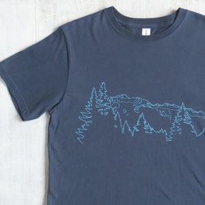 blue gray mountain shirt, hiking shirt men, 2nd anniversary gift for him, organic cotton tee, outdoorsy gifts for men, adventure shirt, best