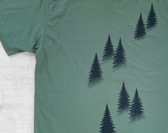 pine green pine tree t shirt men, nature lover gift, organic cotton tee, outdoorsy gifts for men, 2nd anniversary gift for husband, hiking