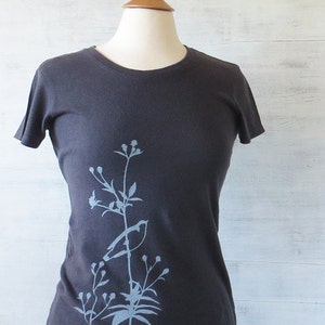 Bird T shirt for Women with Floral Graphic, Organic Cotton and Hemp Tshirt – Great Bird Lover Gift - Gift for Her