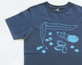 Mens Organic Cotton T Shirt - Mens Graphic Tee - Blue T Shirt - Shellfish TShirt - Organic Cotton Shirt - Screen Print Shirt