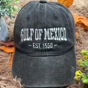 Embroidered Gulf of Mexico Hat, Gulf Coast, Texas Alabama Mississippi Florida Beach, American Gulf of Mexico, Patriotic, Vintage Washed Cap