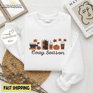 Embroidered Cozy Season Sweatshirt, Fall Ghost Sweatshirt, Autumn Cozy Season Sweatshirt, Pumpkin, Embroidered Fall Shirt, Halloween Gift