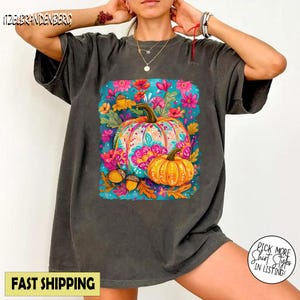 Comfort Colors® Fall Floral Pumpkin Boho Shirt, Aesthetic Autumn Shirt, Vintage Fall Pumpkin Shirt, Boho Thanksgiving Outfit Shirt