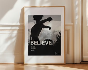 I believe | Inspirierender Fineart Druck im Ölgemälde-Stil von Karen K.| Schwarz-Weiß Wanddeko, Spirituelle Kunst, Freiheit, Lebensfreude