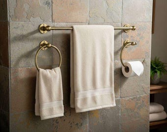 Unlacquered Hammered Brass Bathroom Set ORLAN MARÉ Moroccan Artisan Hardware Kit Towel Bar