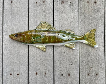Ceramic fish wall hanging, walleye