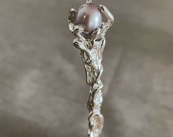 Sterling silver inlaid pearl witch wand