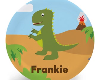 Child/'s Plate or Bowl Personalized Dinosaur Plate Yellow Dinosaur Melamine Plate Plastic