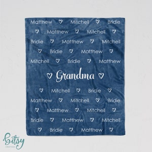 Grandma Blanket - Personalized Soft Minky Blanket - Custom Made with Grandchildren's Names - You Choose Color - Three Sizes Available