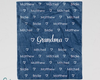 Grandma Blanket - Personalized Soft Minky Blanket - Custom Made with Grandchildren's Names - You Choose Color - Three Sizes Available