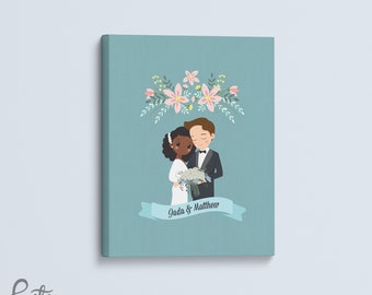 Cartoon Couple Canvas Wrap Wall Art - Custom Made with your Choices - Great for engagement, wedding, anniversary! Personalized Wall Hanging