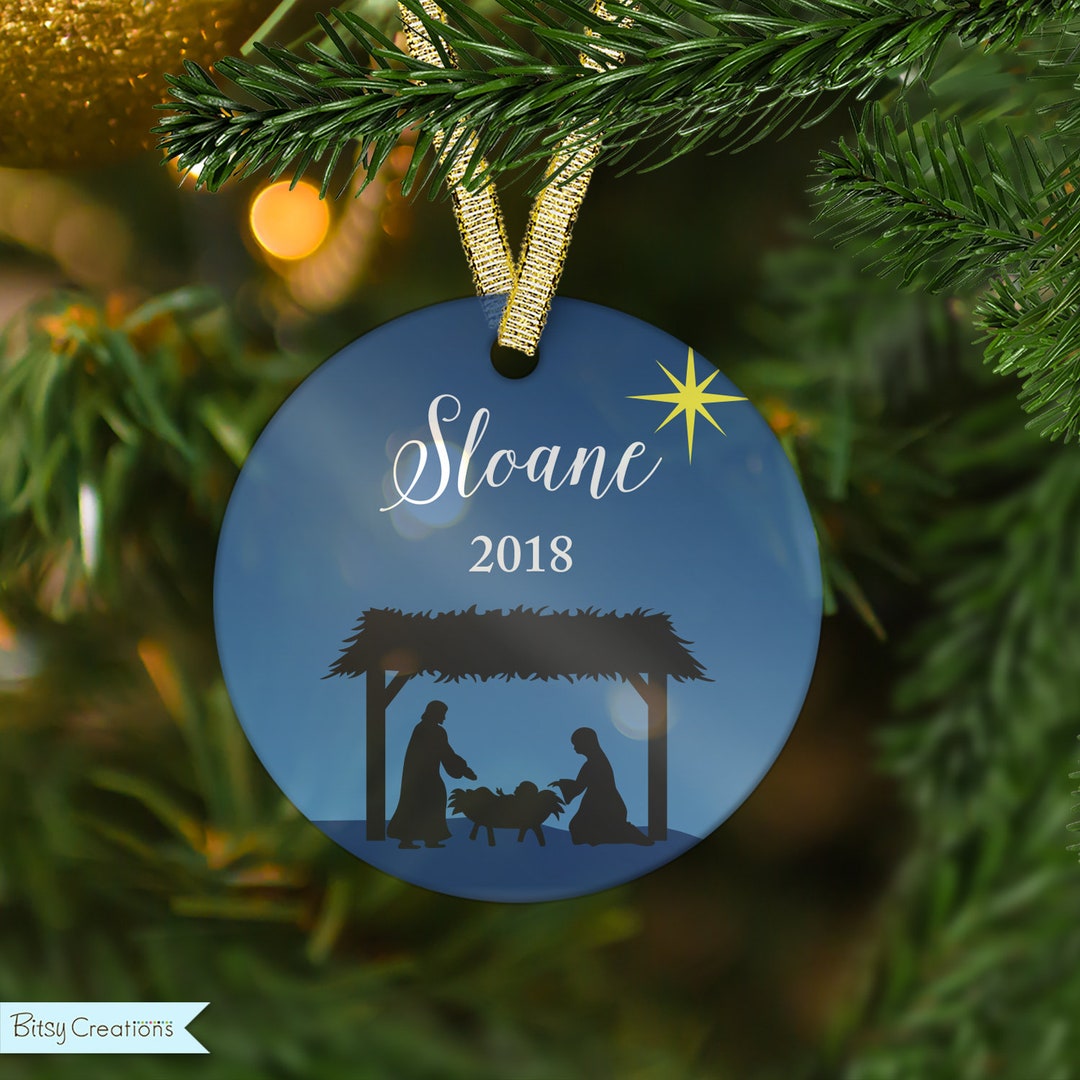 Christmas Nativity Ornament Personalized Christmas Tree Ornament Frosted Glass Ornament ...