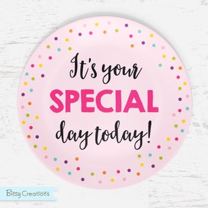 Special Day Plate in Pink - Child&#39;s Plate - Child&#39;s Bowl - Melamine Bowl or Plate - Can Be Personalized with Name (Plastic)