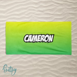 Personalized Beach Towel - Comic Book Style Name on Fluorescent Colors - Pool Towel for Kids, Teens, or Adults! Custom Made to Order
