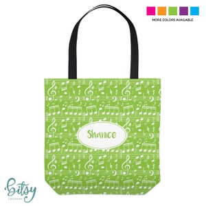 Music Lesson Tote Bag Personalized Tote for Kids or Adults Music Notes Piano Bag Three Sizes in Many Colors Green