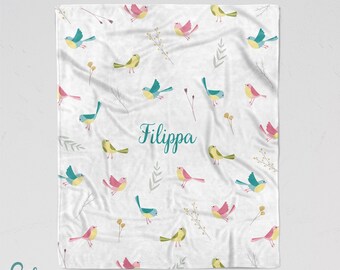 Personalized Bird Blanket - Soft Minky Blanket - Sizes for Baby, Child, Teen, or Adult! Bird Blanket Custom Made with Name