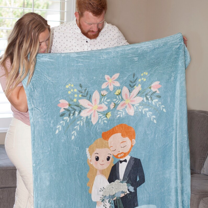 Cartoon Couple Blanket - Personalized Soft Minky Blanket - Custom Made with your Choices - Great for engagement, wedding, anniversary! image 4